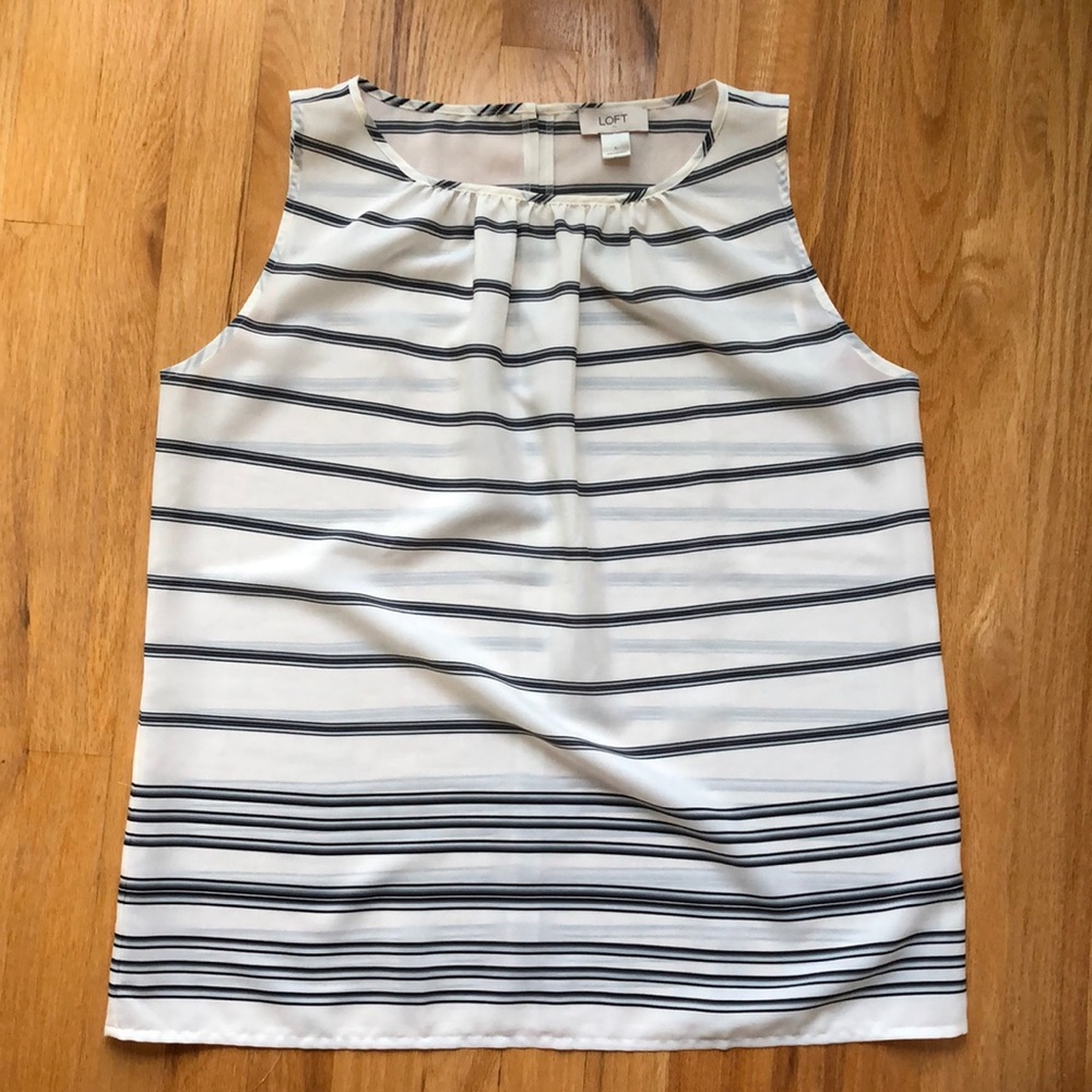 LOFT Sleeveless Off White/Black Stripe Blouse Sz L